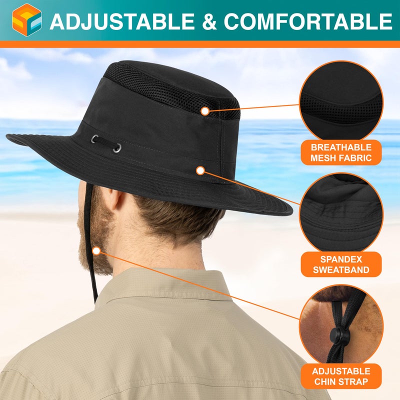 Suncube SUN CUBE Wide Brim Sun Hat for Men Outdoor, Women Sun Protection Safari Hat, Hiking Boonie Hat UV, Fishing Summer Hat for Beach Camping UPF 50+, Navy Blue - Image 4